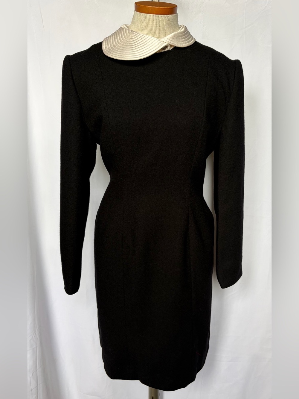 Wayne Clark lack Wool Dress with Stunning Cream Collar